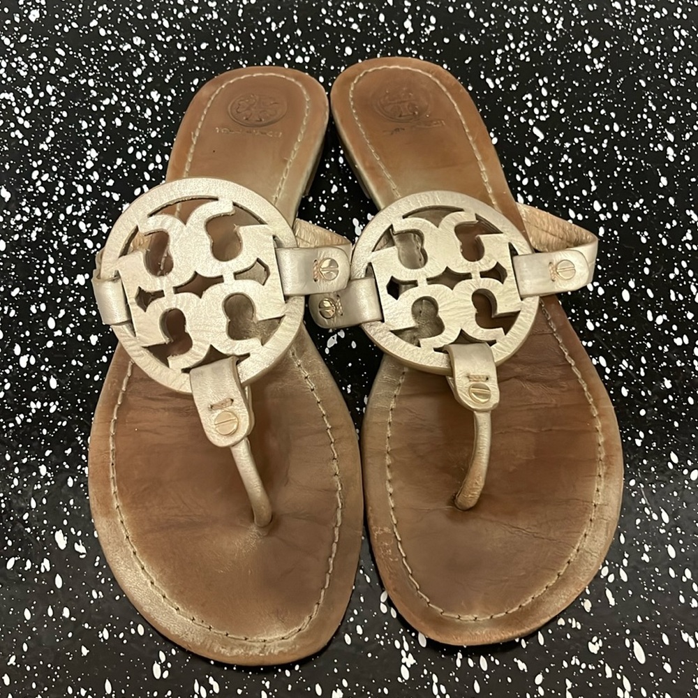 TORY BURCH Women's Miller Sandals Gold Silver Metallic Size 9.5 M